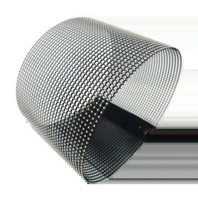 Transparent LED mesh film rolled into a loose cylinder