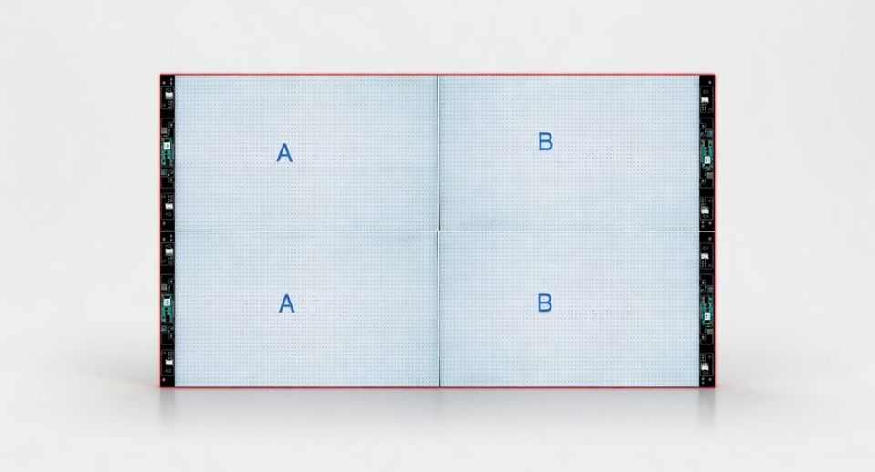 A and B film panels spliced into one seamless screen
