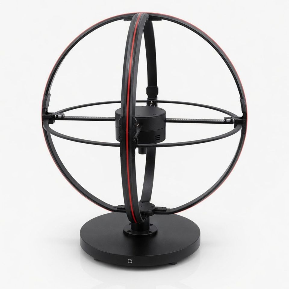 Spherical 3D hologram fan display on a stand