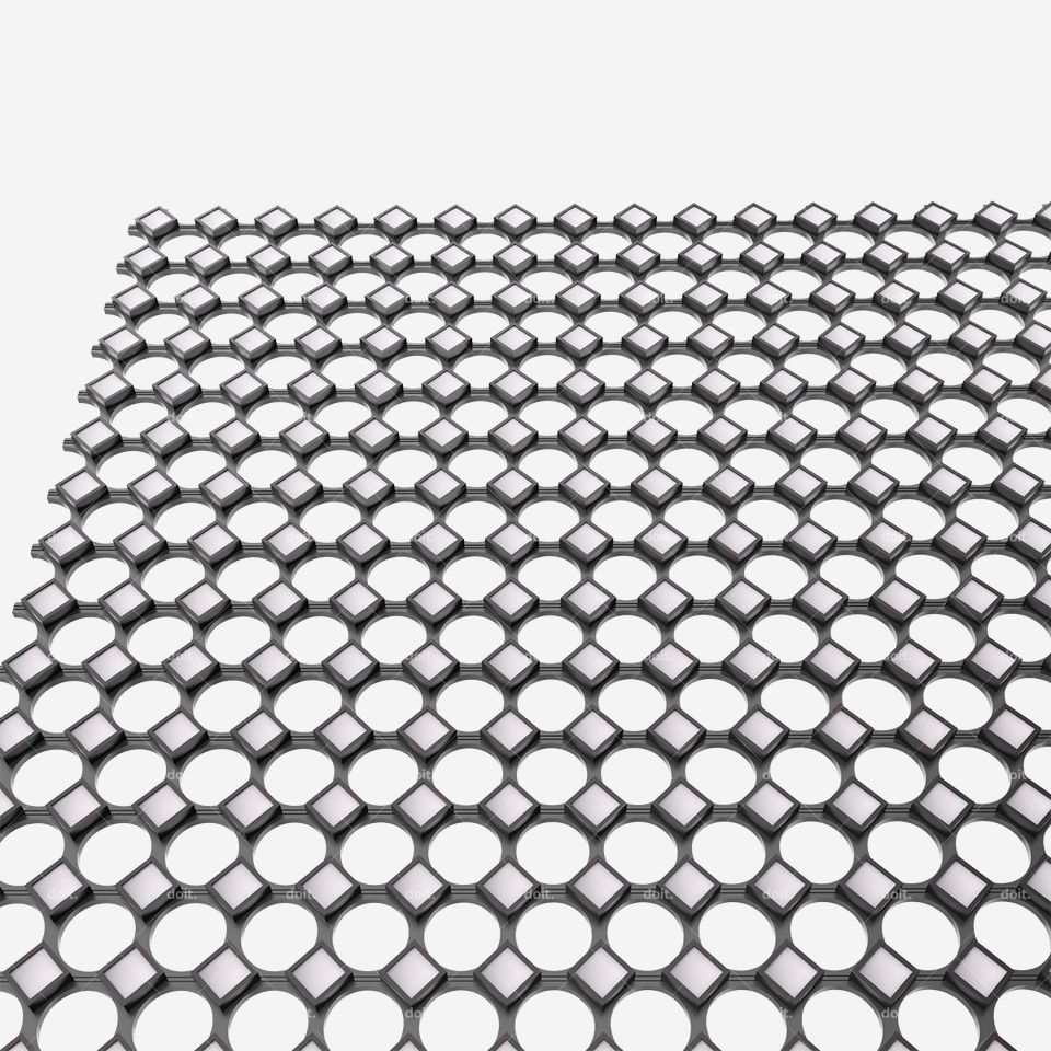 Close-up of the transparent LED mesh, showing the open gaps between the lit cells