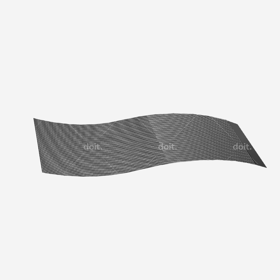 A flexible transparent LED sheet curved into an S shape